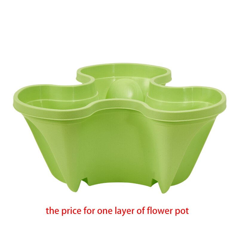 PP three-dimensional three-petal flower/strawberry pot multilayer stacking cultivation pot vegetable melon fruit planting pot: Green