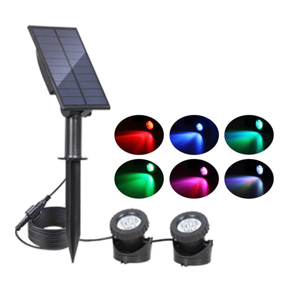 Thrisdar-luces solares subacuáticas cambiables IP68 RGB, foco bajo el agua, luz para piscina, fuentes, estanque y Acuario: 2 Head - RGB