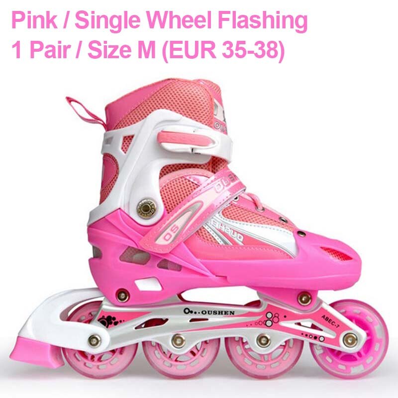 Justerbar storlek inlines skor för barn pojke flicka pu blinkande 4 hjul rullskridskor barn rullskridskor sneakers boots: Rosa m