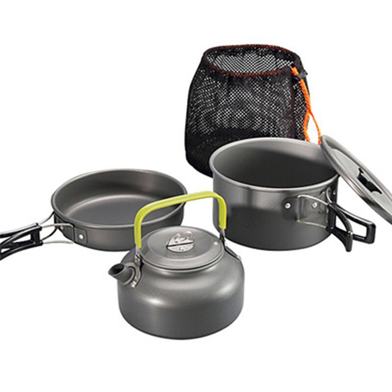 Aluminum Alloy Outdoor Camping Trip Cookware Camping Pot Hiking Picnic Tourist Tableware Set With Folding Spoon Mini Gas Stove: 02