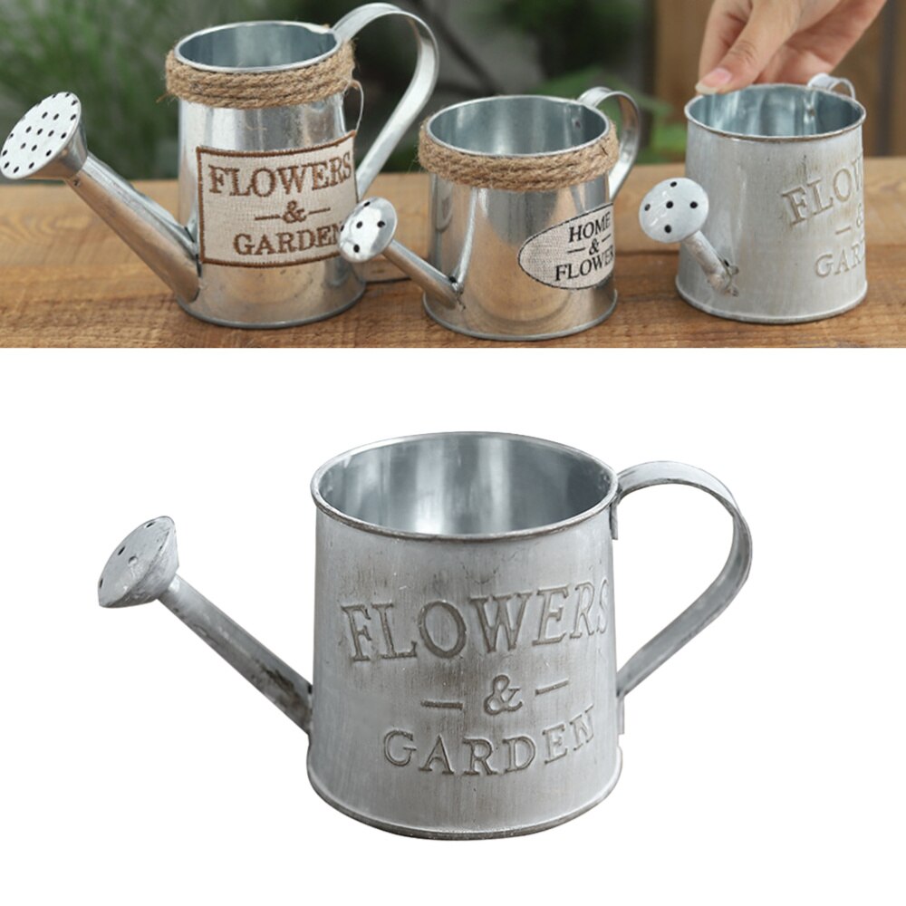 Flower Vase Can Rustic Style Iron Metal Jug Pitcher Tin Bucket Watering Can Shape Portable Pot for Home Wedding Party D