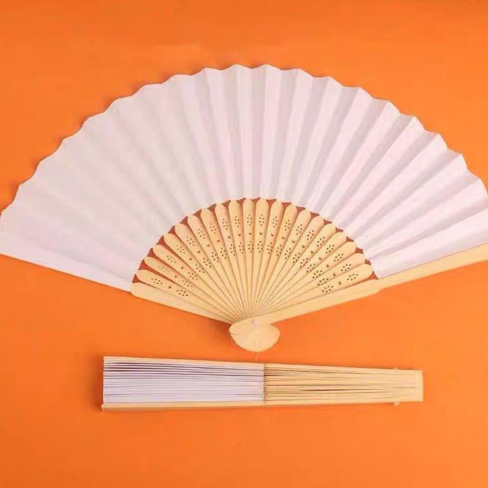 Diy Folding Fan White Hand Held Fan Folding Bamboo Chinese Events Paper Decor Home Wooden Folding Fan Decor Wedding O8w1