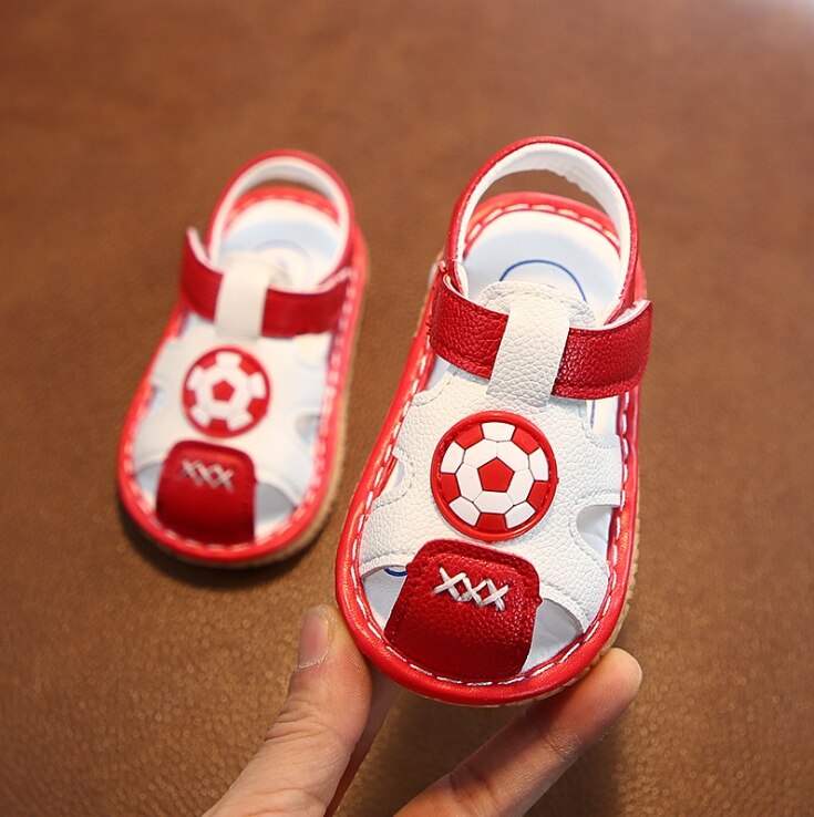 Zomer baby jongens strand sandalen kind jongens baby peuter voetbal sandalen 15-19 0-2 jaar 3 kleuren met stem a -2033 tx09: Rood / 18