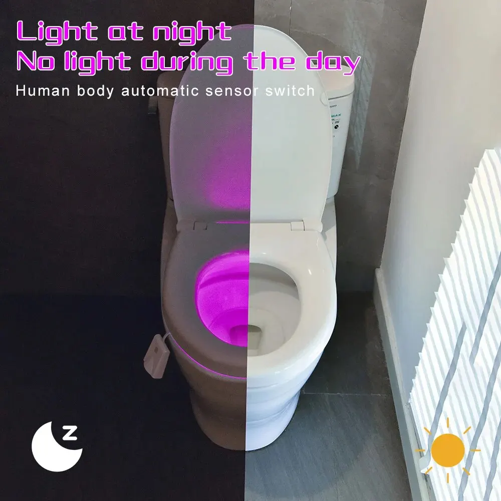Luz nocturna para inodoro, luz con Sensor de movimiento, luz LED para inodoro, lámpara LED nocturna recargable de 7 colores para decoración de baño y baño