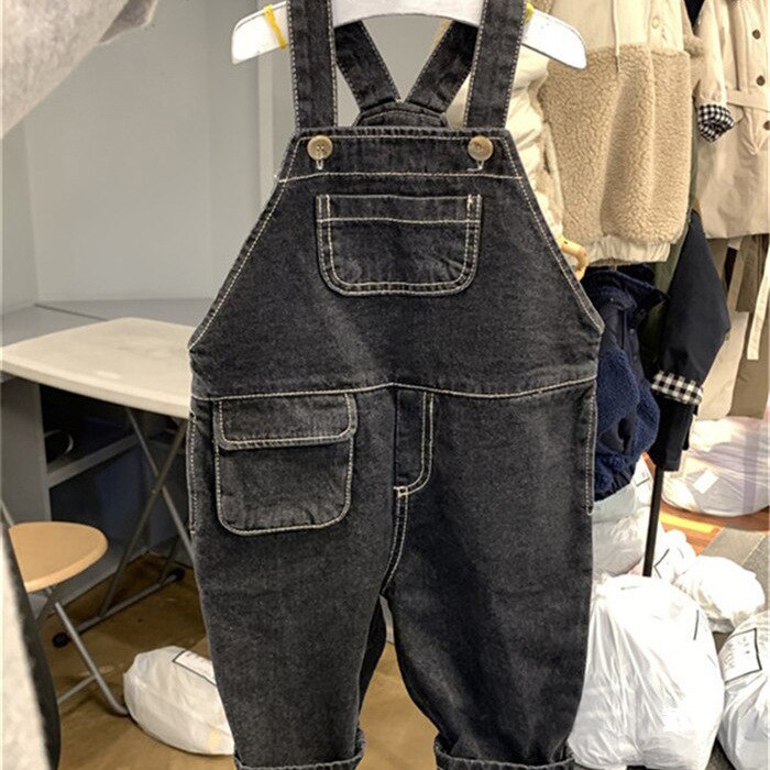 Wlg jongens meisjes overalls baby jongenskleding lente herfst denim beige blauw zwart overall kinderen all-match kleding voor 1-6t: Blauw / 7t
