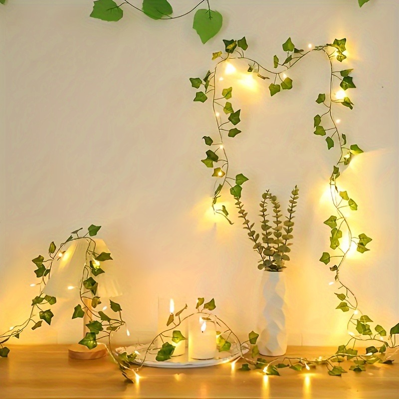 Guirnalda de luces de hojas verdes, 5/10M, hiedra Artificial, vid, Hada de navidad, jardín de hadas, decoración de boda, luces de cadena
