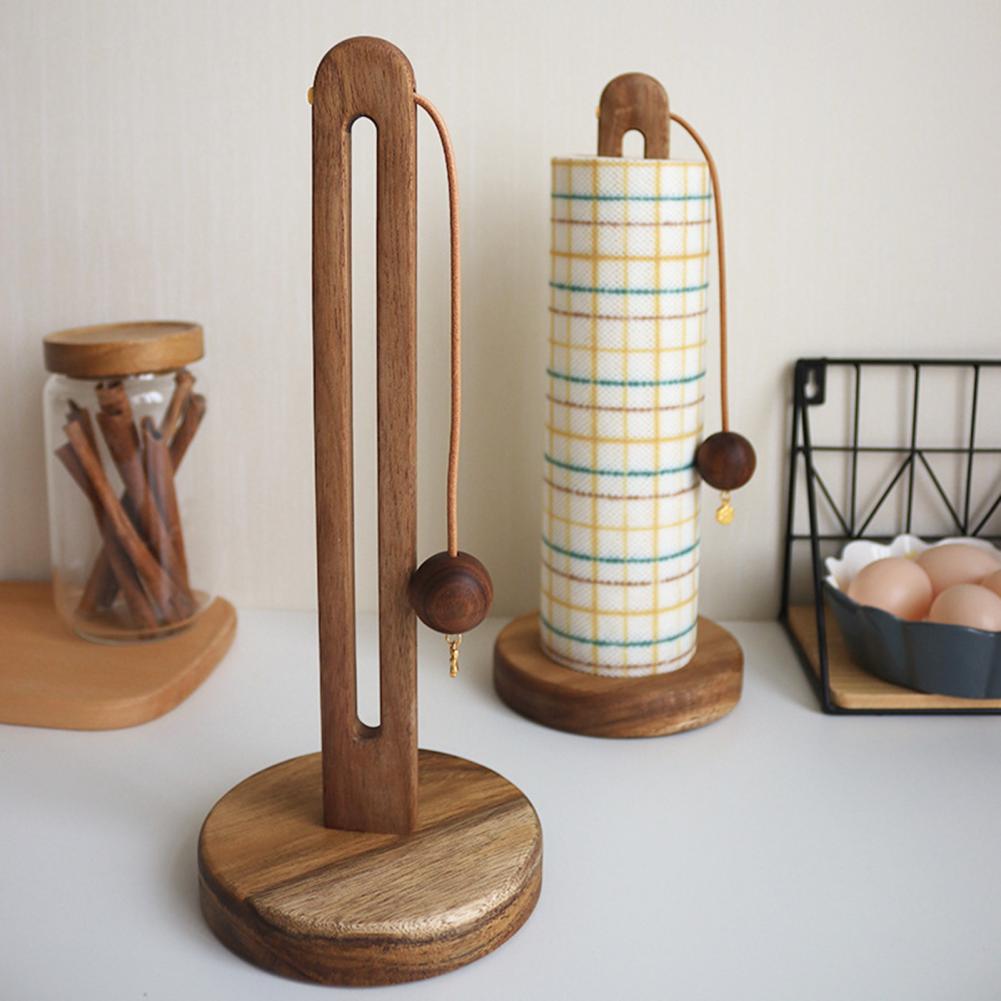 Kitchen Countertop Paper Towel Holder with Anti-Slip Wooden Base DIY Installation Standing Paper Towel Roll Stand Tissue Holder