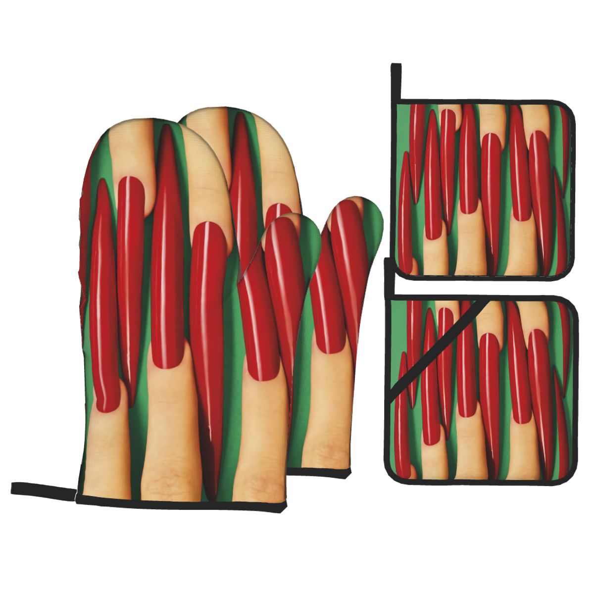 Sexy Red Lips Oven Mitts and Pot Holders Sets of 4 for Cooking Baking Heat Resistant Funny Kitchen BBQ Gloves Potholders: GRAY