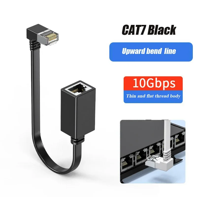 Rj45 nätverkskabelkontakt 90 graders kat 7 rj45 förlängningsledning ultraplatt 10g rätvinklig eblow  rj45 hane till hona-kontakttråd: Armégrön / 5-9 st