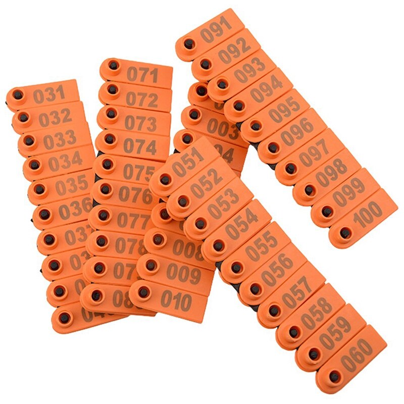 100 Plastic Cattle Cattle Ear Tag 1-100 Animal Tag and 1 Ear Tag Labeler Set for Livestock Management Marking Orange + Red