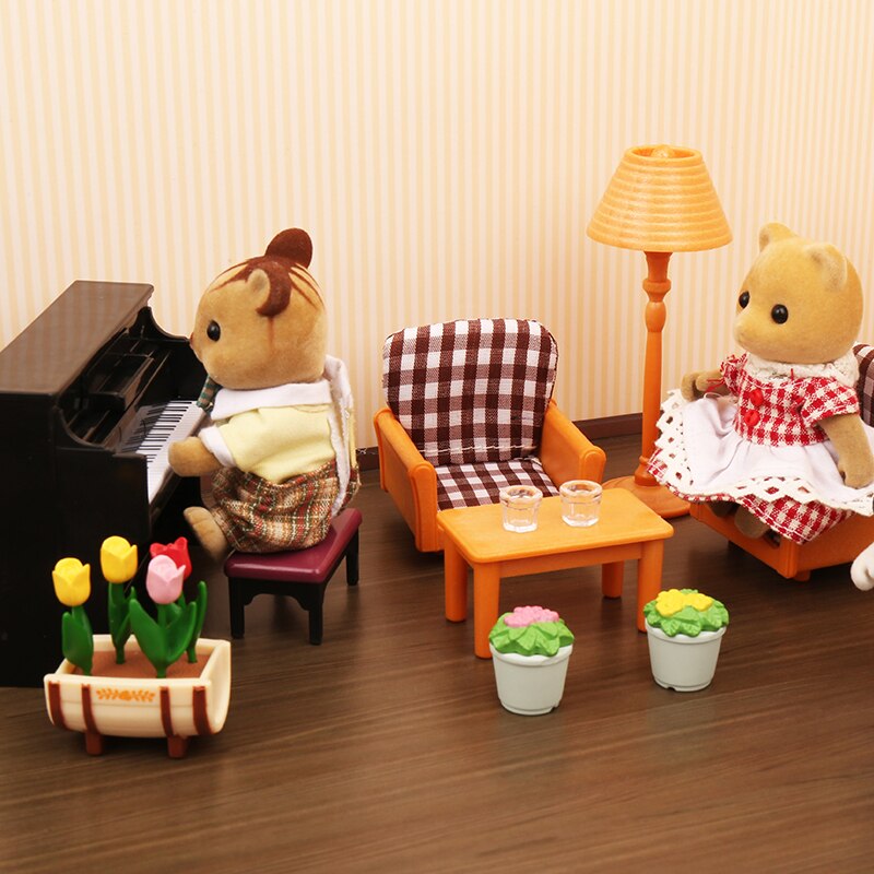 Forest Family Villa 1:12 Forest Happy Family Dollhouse Toy Doll Furniture DIY Miniatura Fluctuation Bed Sets Bath Toys Products