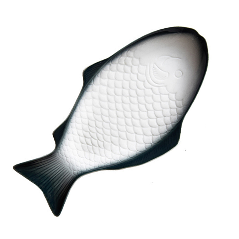 Ceramic Tableware Plate Fish Shaped Dish Snack Storage Fish Pan for Restaurant Home Dinner (11 Inches + White): Dark green27.8x14.5c
