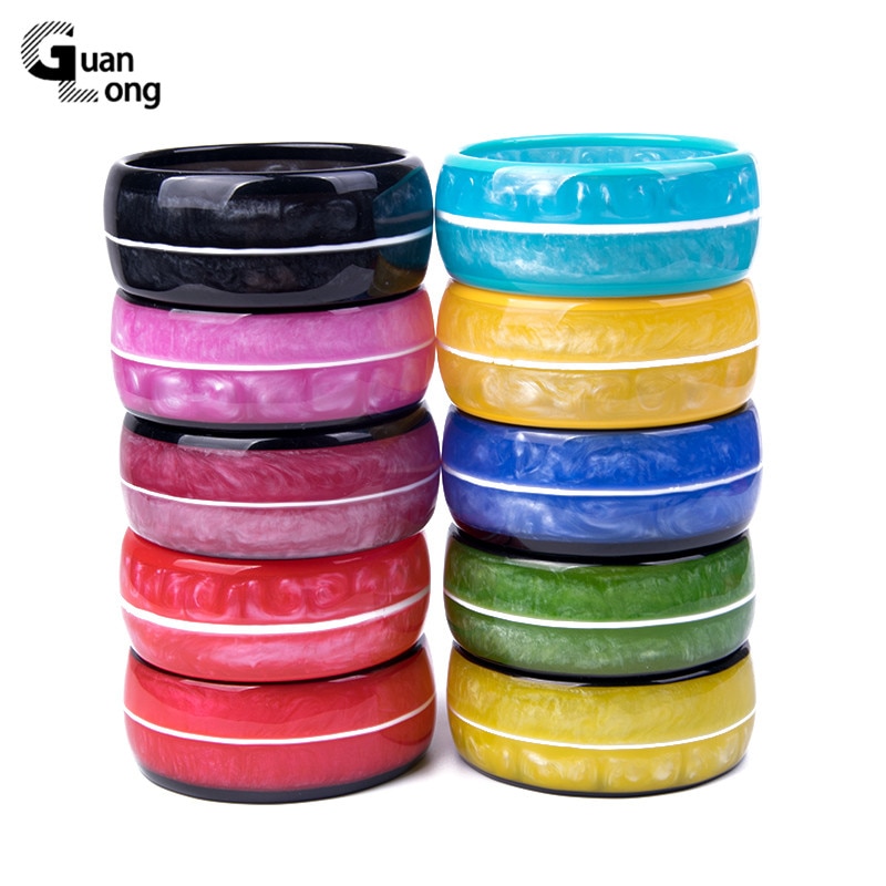 GuanLong Trendy Charm Resin Acrylic Cuff Bracelet Big Wide Circle Colorful Jewelry Bracelets & Bangles Women