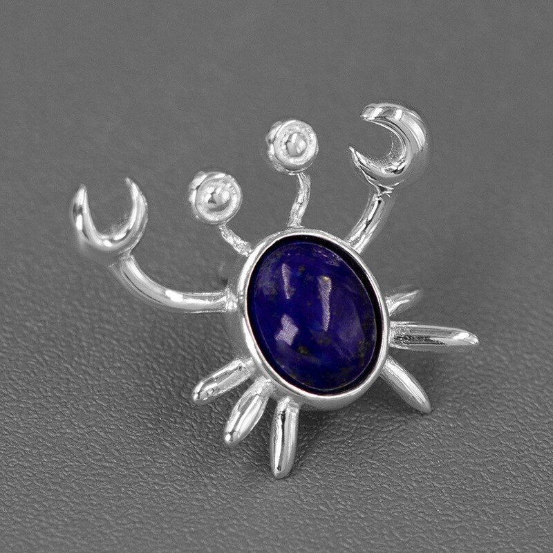 INATURE Natural Lapis Lazuli Funny Crab Brooch 925 Sterling Silver Animal Jewelry Brooches for Women: Silver Lapis Lazuli