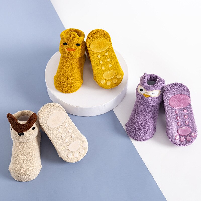 Corail polaire bébé anti-dérapant chaussettes de sol automne hiver -né et épais chaussette -né bébé fille garçon infantile chaussettes d'intérieur