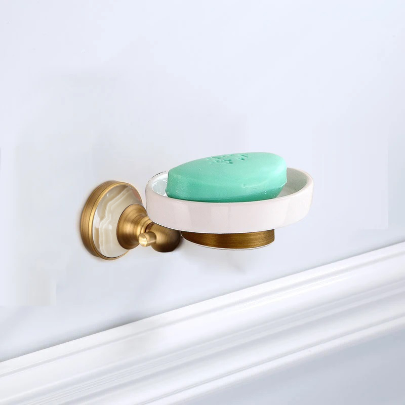 Antique Brushed Solid Brass Bathroom Accessories Sets European jade base Bathroom Hardware Sets Retro Bathroom Products: Red