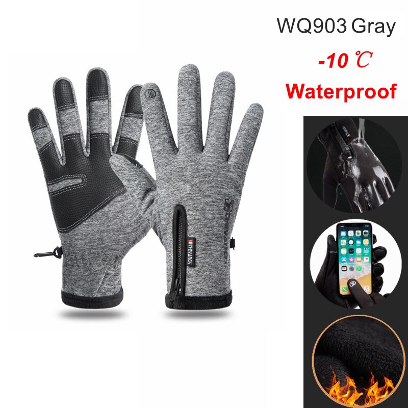 Guantes de ciclismo impermeables para exteriores, manoplas de invierno para pantalla táctil, a prueba de viento, para motocicleta, esquí y bicicleta: WQ903 Gray / XXL