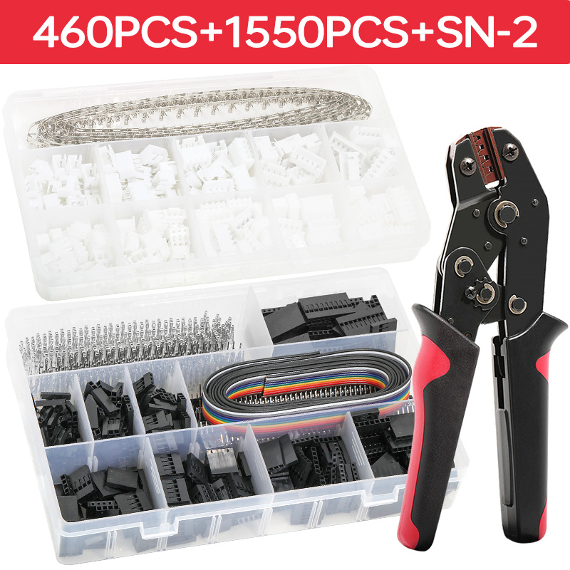460/1550pcs JST SM Micro DuPont Wire Connector XH2.54 1/2/3/4/5/6P Kit Male/Female Housing Adapter Pin Header Crimp Terminal: 1550PCS No Pliers