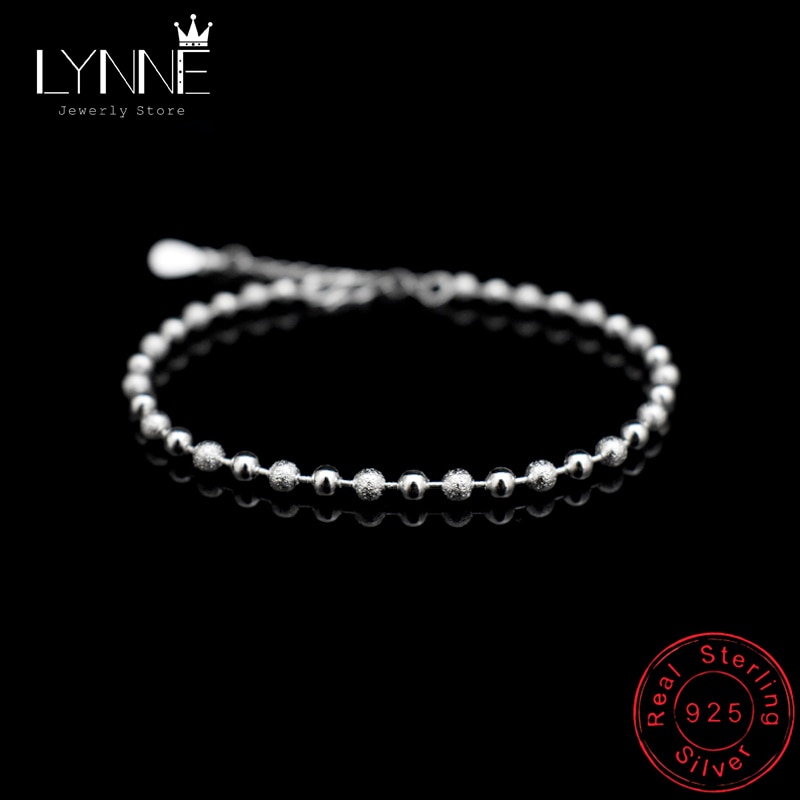 clásico pequeña cadena de bolas redondas pulseras de plata de ley 925 esmerilado grano pulsera de las mujeres joya de cadena para mano