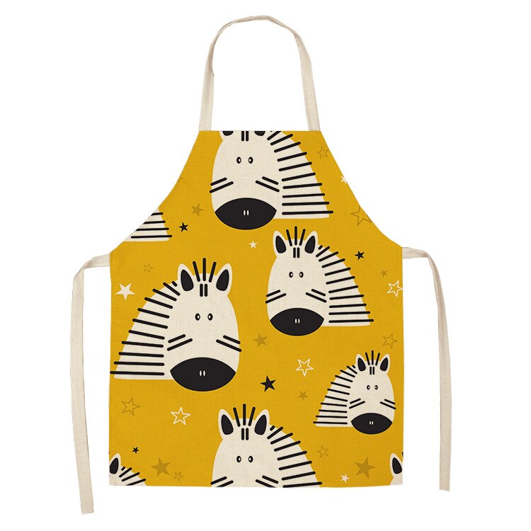 Kitchen Apron Cute Cartoon Zebra Printed Sleeveless Linen Aprons for Men Women Home Cleaning Tools: 7 / 47x38cm