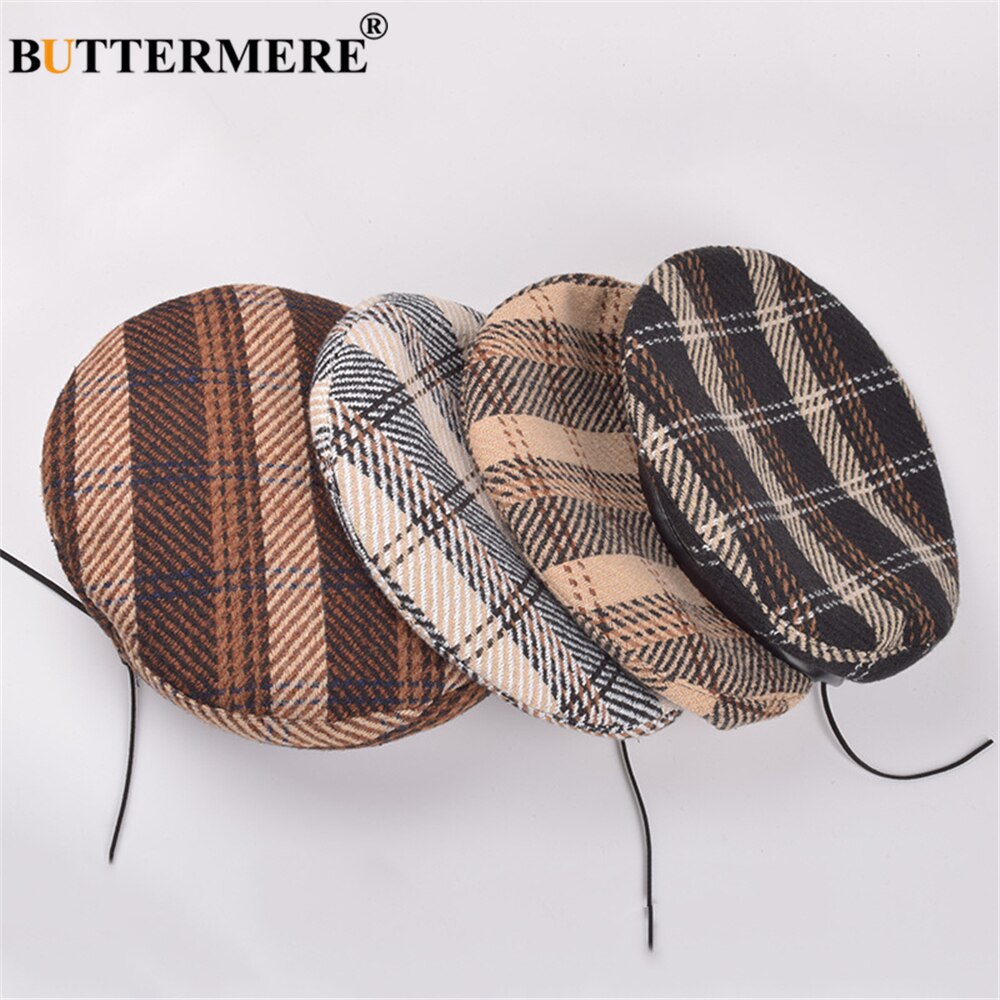 Buttermere Katoen Britse Stijl Vrouwen Winter Hoed Vintage Plaid Baretten Vrouwelijke Schilder Platte Pet 2022 Dames Franse Hoed