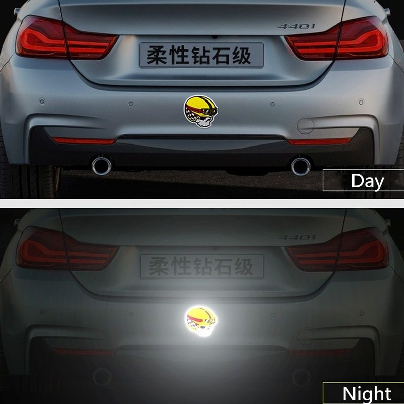 2pcs Helmet Skull Reflective Sticker for Car Decoration Night Warning Tape Vehicle Tail Decal Scratch Modification Made with 3M