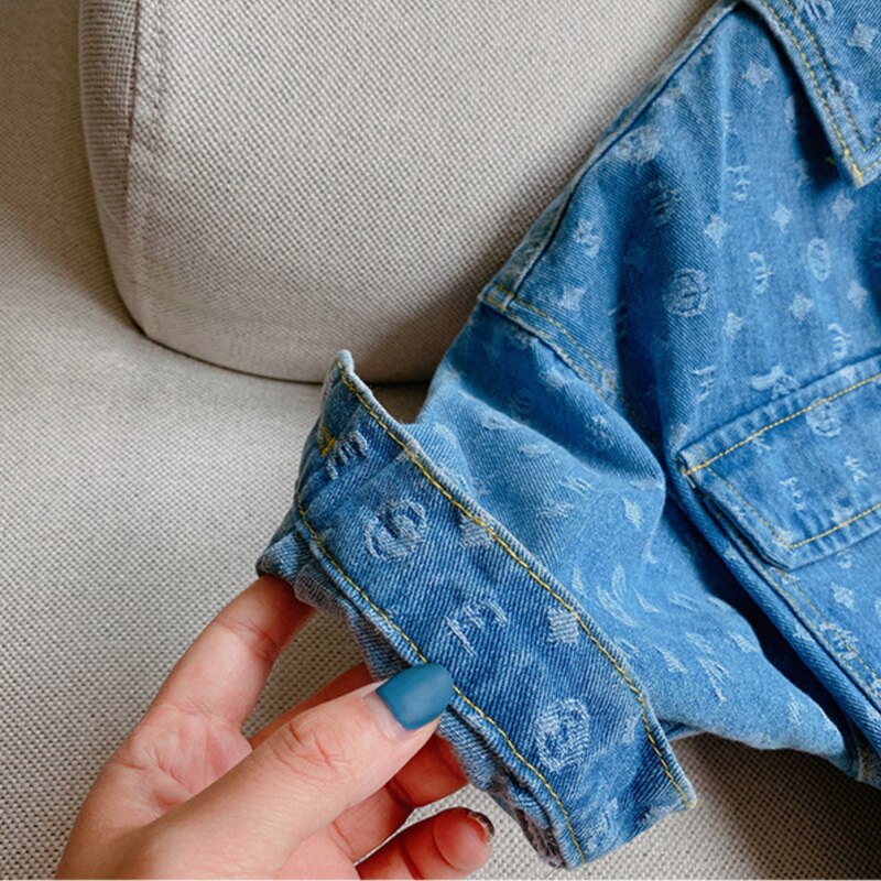 Chaquetas de otoño para niños y niñas, abrigos para bebés de tela vaquera azul de manga larga, chaquetas casuales para niños, ropa para niños E2151,