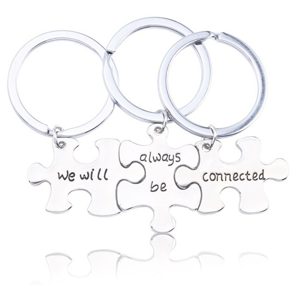 Trendy beste vrienden sleutelhanger gesneden We zullen altijd verbonden zijn sleutelhanger 3-delige puzzel geometrie sleutelhangers Bff sieraden Llaveros: Black