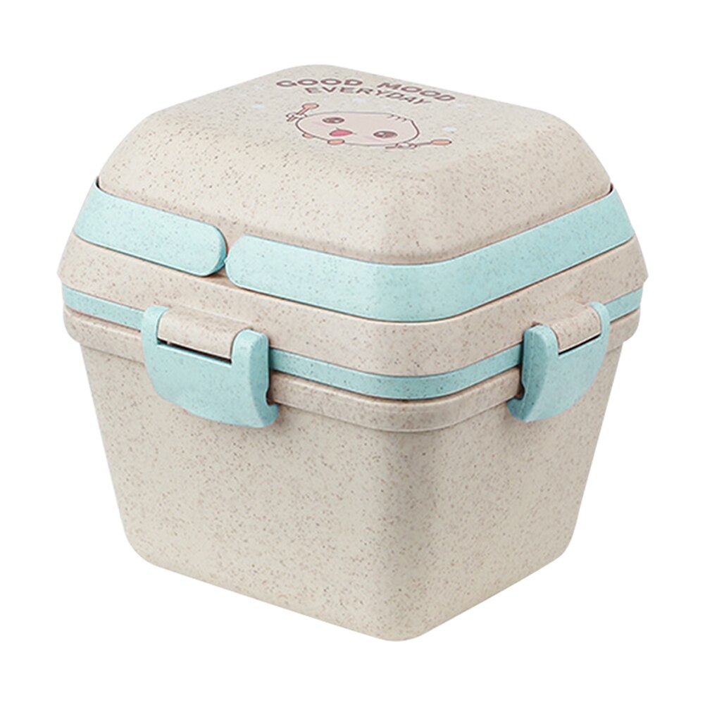 Voedselcontainer van tarwestro, voedsel bentobox, snack lunchbox voor kinderen met compartimenten lunchbox: Blauw