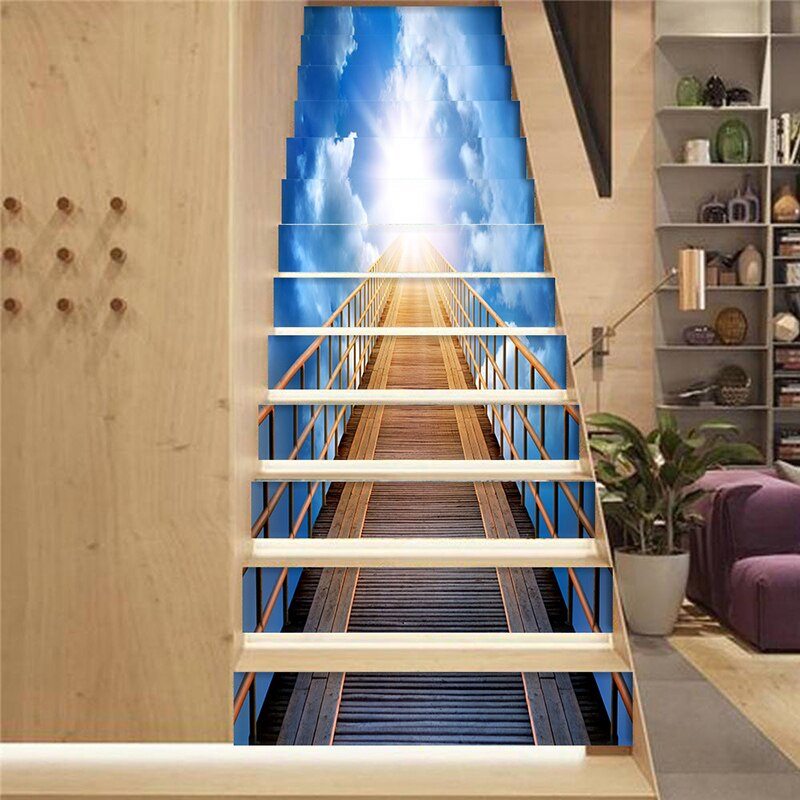 PVC wallpaper ladder landscape simple 13 pieces of DIY stair stickers, step stickers, wall stickers