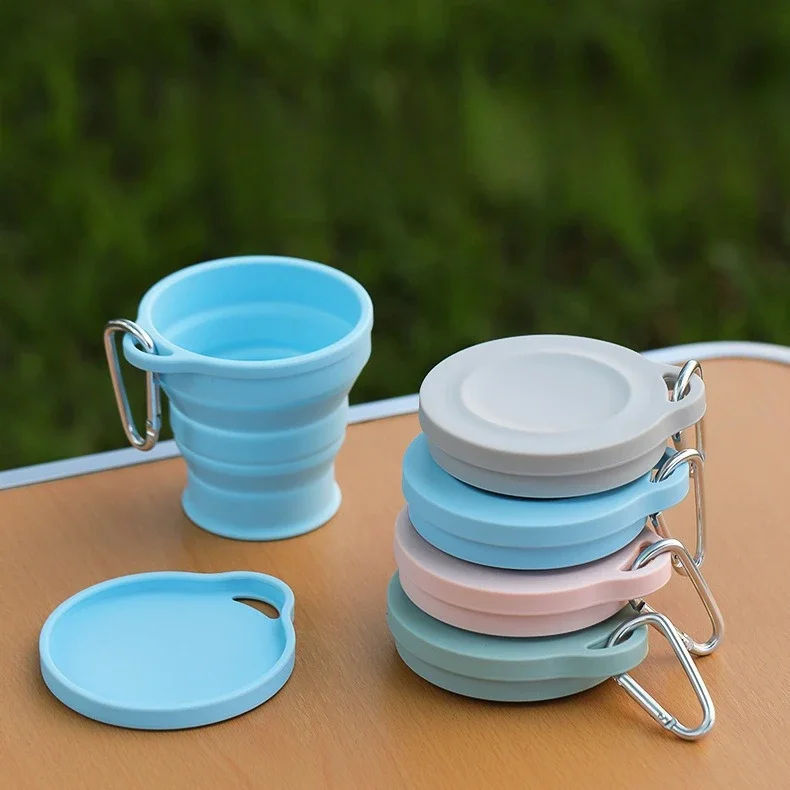 180 ml Klappbecher Mini Einziehbarer Becher Silikon Tragbare Teetasse draussen Reise Kaffee Teleskop Trinkbecher mit Deckel