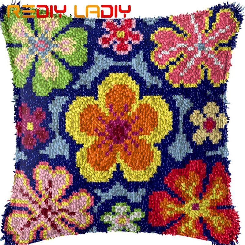 Latch Hook Cushion Hat Flowers Pre-Printed Canvas Cushion Front Acrylic Yarn Crochet Pillow Case Kits Sofa Bed Pillow Home Decor: BZ309