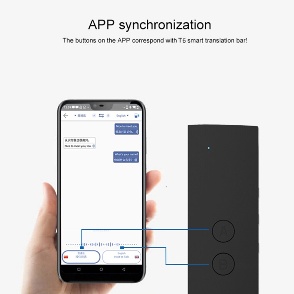 T6 Intelligent Translator Voice Speech Interpreter Bluetooth 4.2 Two-way Real-time Translators 38 Languages for Learning Travel