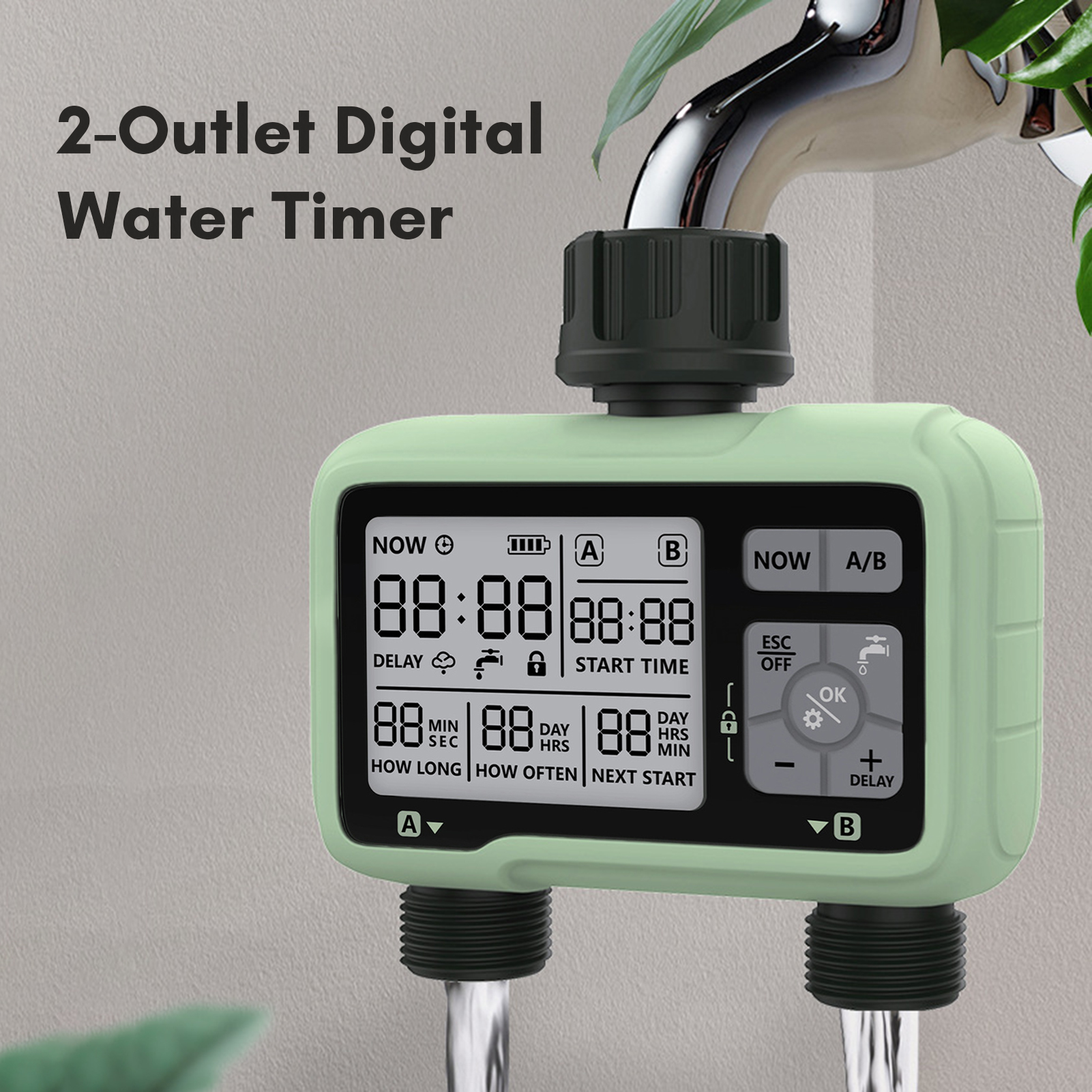 2-Outlet Digital Water Timer IPX5 Waterproof Programmable Garden Sprinkler with LCD Display Automatic plant watering system: Default Title