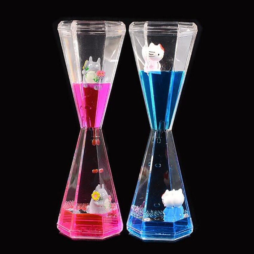 Hexagon Liquid Motion Bubbler for Kids & Adults Acrylic Hourglass Liquid Bubbler/Timer with Cartoon Ornament for Sensory Play
