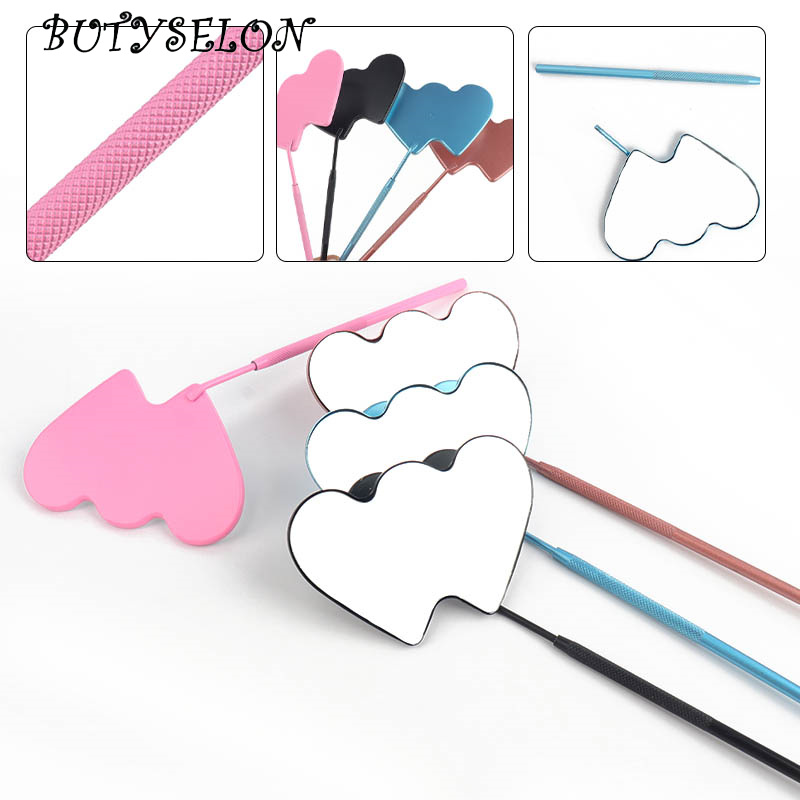 1pcs Stainless Steel Eyelash Checking Mirror Double Heart Shaped Magnifying Inspect Makeup Mirror Lash Extension Beauty Tools
