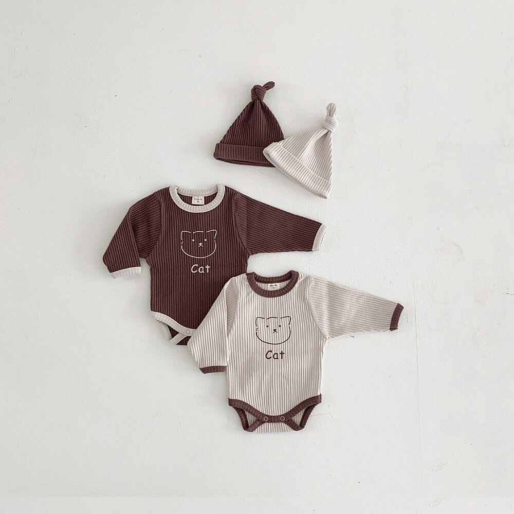 Leuke Kat Afdrukken Lange Mouw Overall Met Cap Baby Kids Effen Kleur Casual Outfits Baby Jongens En Meisjes Kleding