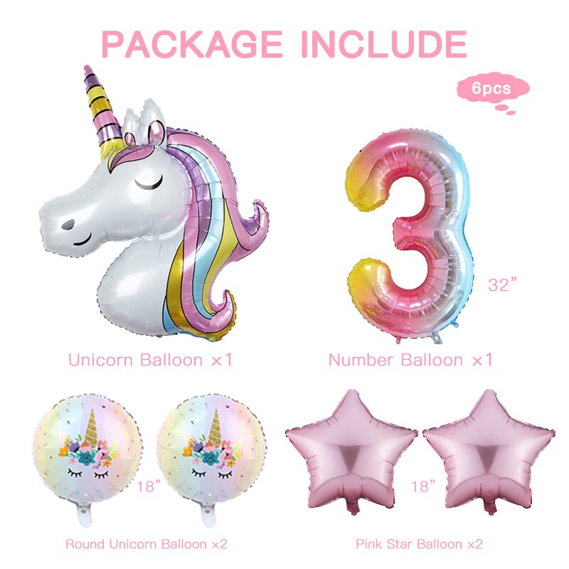 6pcs Rainbow Gradient Unicorn Party Balloon 32 inch Number Birthday Party Decorations Kids Unicorn Party Wedding Balloons Globos