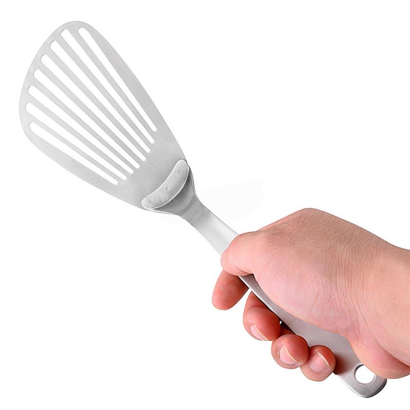 Spatule à poisson de cuisine en acier inoxydable - Spatule fendue épaisse et polie pour cuisine, camping, restaurant - Argenté (#1