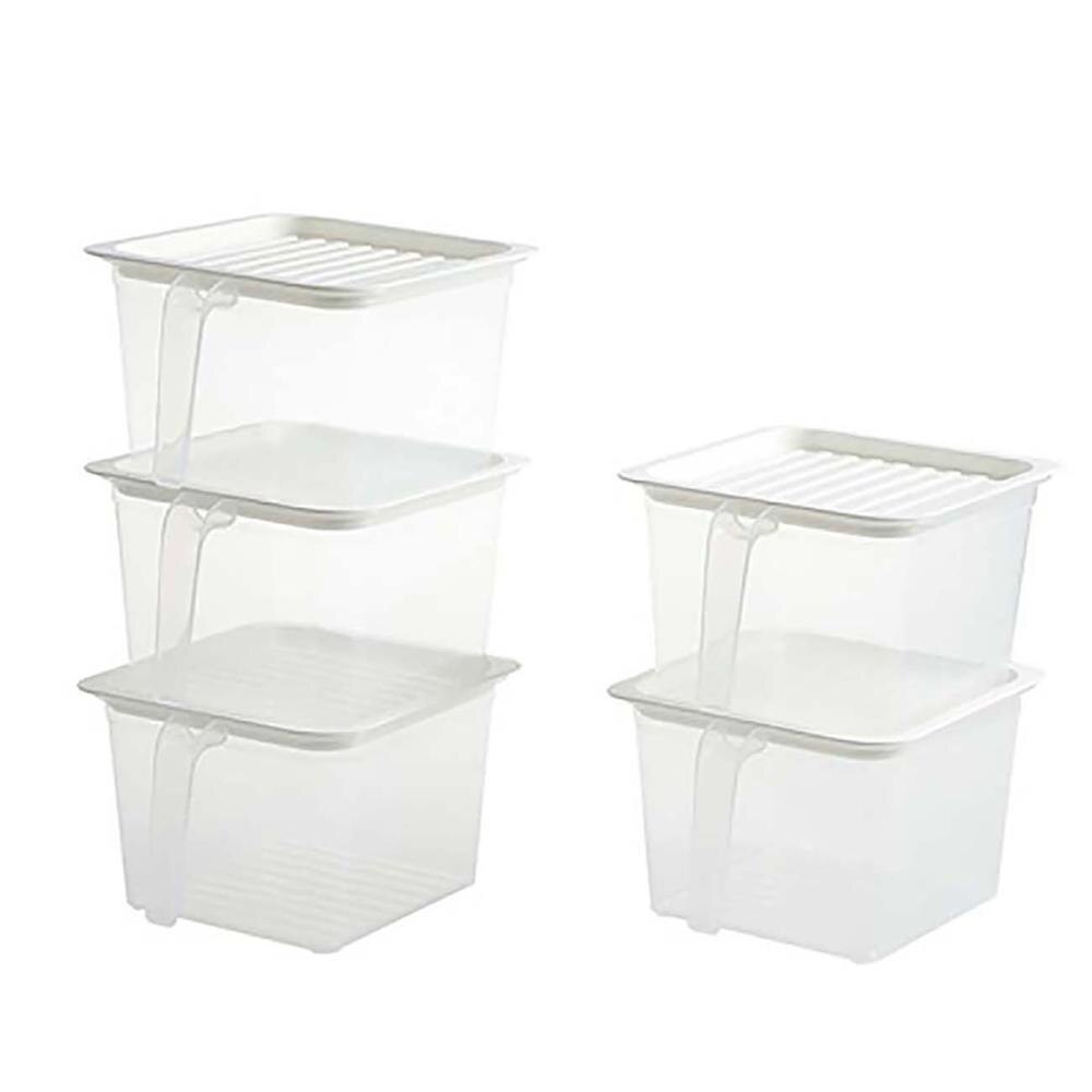 5 Stks/set Keuken Opslag Containers Plastic Voedsel Opslag Container Clear Rijst Doos Koelkast Organisator Thee Bean Grain Case: 5pcs White L