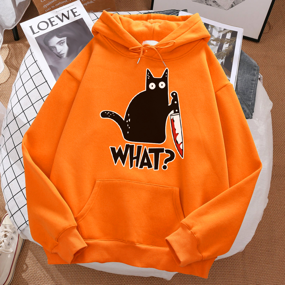 Que lindo pequeño gato negro sosteniendo un cuchillo hombres Sudadera con capucha calle polar Sudadera con capucha Hipster otoño sudadera Hip Hop ropa mujer