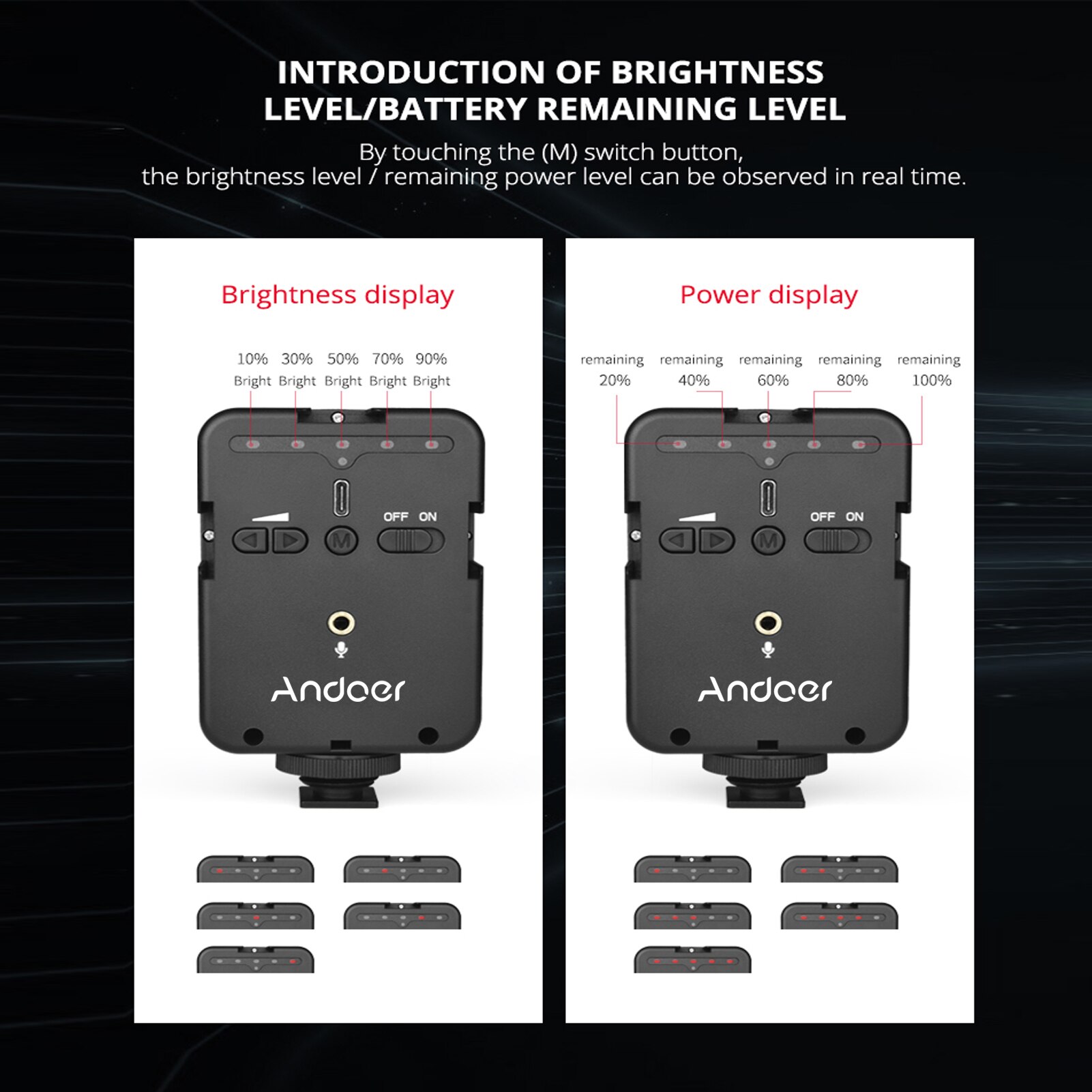 Andoer LED02 2-in-1 Mini LED Video Light Microphone Recording Mic 6500K Fill Light for Vlog Film Live Interview Photography