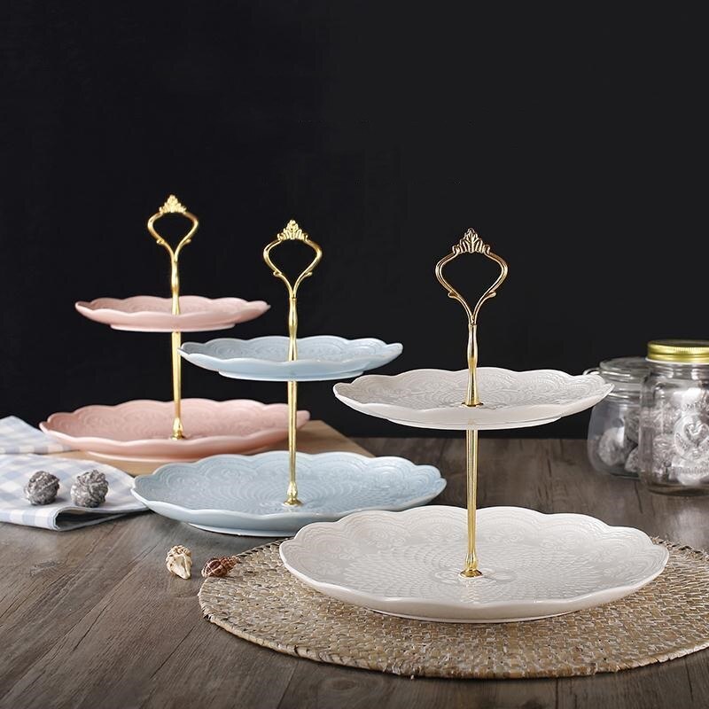 2 Tier Cake Stand Afternoon Tea Wedding Plates Party Tableware Bakeware Ceramic Plate Dessert Fruit Plate Decorating Tools