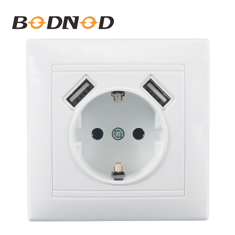 2 USB Muur Socket Europese standaard muur adapter 5v 2A connector uitgang met een USB socket 16A 250V LG-19: Double USB