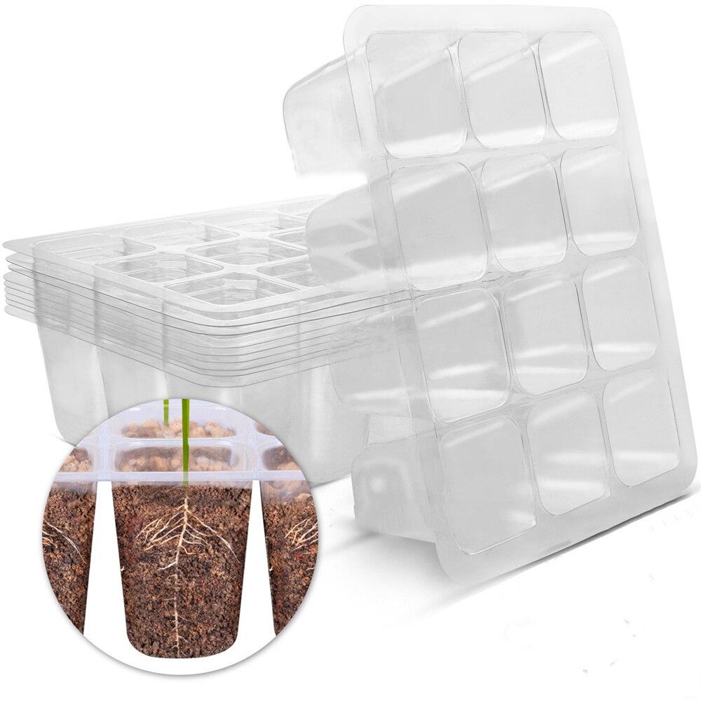 12 Holes Nursery Grow Box Plastic Seedling Starter Tray Extra Strength Seed Germination Plant Flower Pots Home Garden Tools