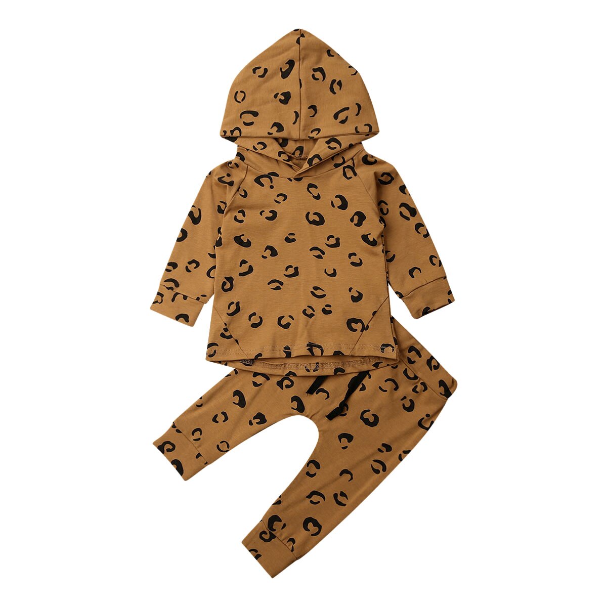 Baby Frühling Herbst Kleidung Leoparden Säuglings Baby Mädchen Kleidung Lang Hülse Mit Kapuze Spitzen + Gamaschen Hosen 2Stck Outfits trainingsanzug: Braun / 12m