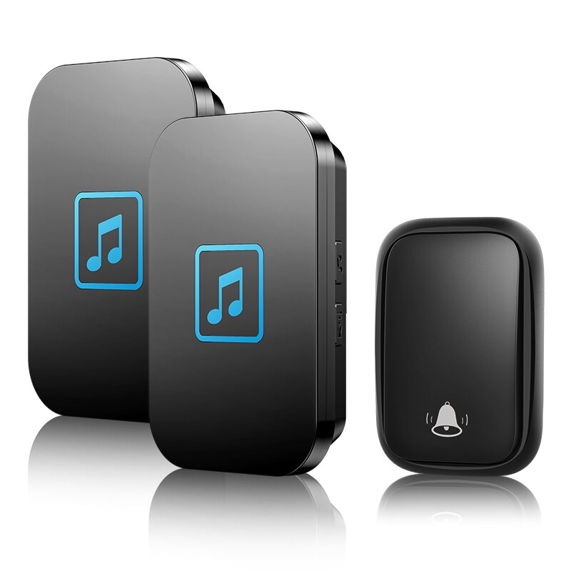 Cacazi Waterdicht Self-Aangedreven Home Draadloze Deurbel 150M Remote Geen Batterij Knop Us Eu Uk Au Plug Ontvanger call Ring Bell: black 1TR x 2RE / VS