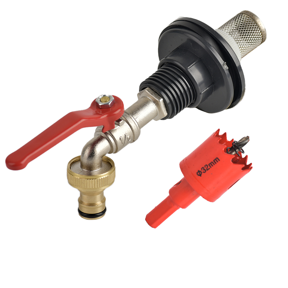 Copper Alloy Faucet with Partition Accessories, PVC Rain Barrel Spigot Kit for Aquarium and Livestock Drainage Adapter