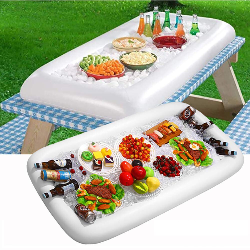 Cubo de hielo inflable, mesas de cerveza, Flotador para piscina, colchón de aire, cubo de hielo, bandeja para Bar de ensaladas, mesa de comedor para bebidas y comida