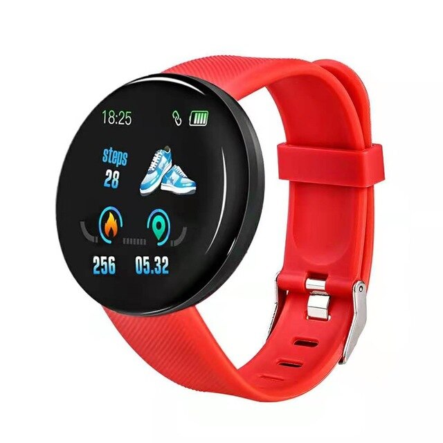 D18 Smart Watch Round Smart Bracelet Men Women Blood Pressure Waterproof Heart Rate Sports Watches for IOS Android: red